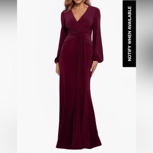 Betsy & Adam Long Sleeve Burgundy Dress